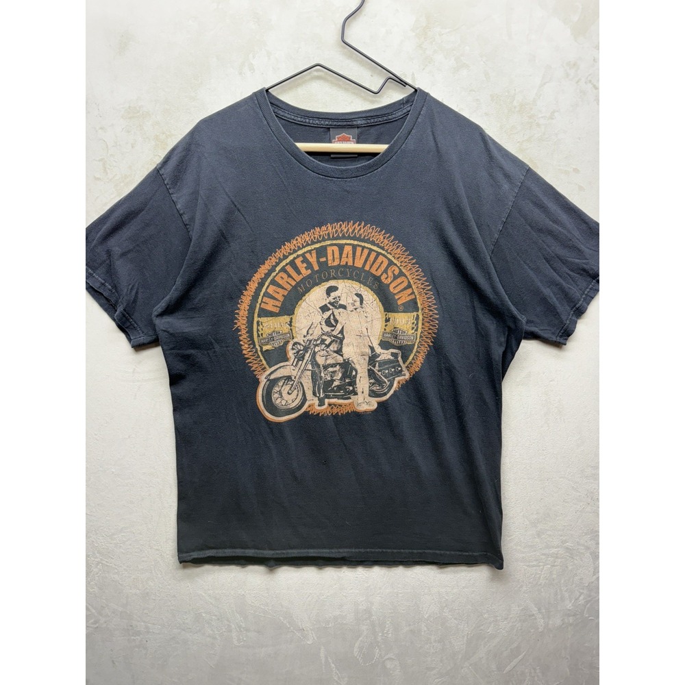 Harley Davidson Shirt Mens 2XL Black Faded Biker Graphic Military Sales Overseas